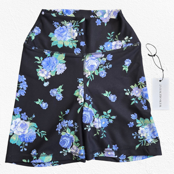 WeWoreWhat Black Blue White Floral Compression High Waisted Bike Shorts Size XS - Picture 1 of 10